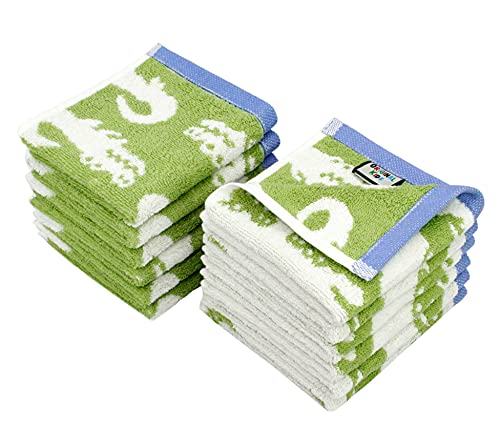 ORIGINAL KIDS Wash Cloth - Bath Time in A While Crocodile Set of 12 Washcloths - 100% Cotton Jacquard Super Soft Colorful Absorbent Quick Dry Easy Care Face Towel Face Cloth Gift - 12x12 - Green Blue - color: Green Blue, size: 12 Pack Washcloth