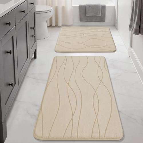 YIHOUSE Bathroom Rugs Set 2 Piece, Memory Foam Bath Mat Khaki | 17x24& 20x32, Ultra Soft, Absorbent, Non-Slip, Machine Washable, for Bathroom, Sink and Toilet - color: Khaki, size: 2'8" x 1'8" (Rectangular)