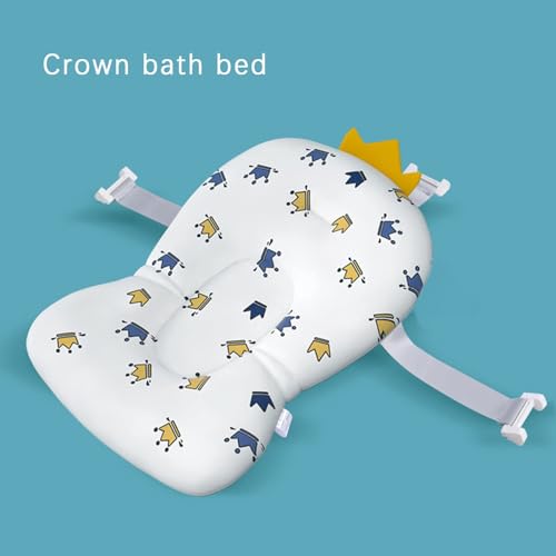 Baby Bath Cushion Pad Newborn Bathtub Mat Infant Bath Supporter Net Baby Bathtub Pillow Non-Slip Floating Bathing Tub Seat (White Crown, 28cm*43cm*26cm) - color: White Crown