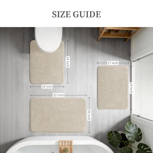 YIHOUSE Memory Foam Bathroom Rugs Sets 3 Piece - Extra Thick Soft Towel-Like Absorbent Bath Mat Set, Non Slip Machine Washable Bath Rugs Carpet for Bath, Tub and Shower, Beige - color: Beige, size: 1'8" x 2'8" (3 pieces)