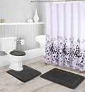Kids Zone Home Linen Bathroom Collection Black 16pc Bathroom Accessory Set - Non-Slip Bath Mat, Non-Slip Contour Mat, Toilet Lid Cover and Waterproof Shower Curtain with Rustproof Metal Roller Hooks - color: Black