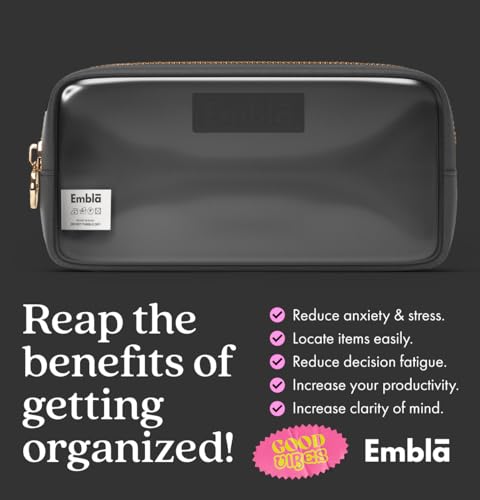 Embla Clear Cosmetic Bag Makeup Case, Clear Zipper Make Up Pouch and Toiletry Travel Tote, Cute Skincare Pouches for Women Girls, Preppy Purse Cosmetic Organizer, Small Makeup Bags, Black | Small Black Clear Nylon/PVC Cosmetic Bag with Zipper, Waterproof