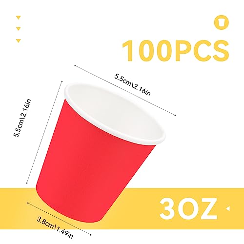 100 Pack 3oz Red Paper Cups,Mouthwash Cups, Disposable Bathroom Cups,Small Paper Cups 3oz Ideal for Bathroom,Supermarket,Birthday Party,Picnic and BBQ - color: Red, size: 100 Count
