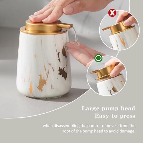 Enra Ceramic Soap Dispenser, 12 oz Gold Marble Hand Lotion Dispenser, Wide-Mouth Refillable Dish Soap Dispenser, Modern Liquid Soap Dispenser for Kitchen & Bathroom Countertop Decor - color: Glod Liquid Type