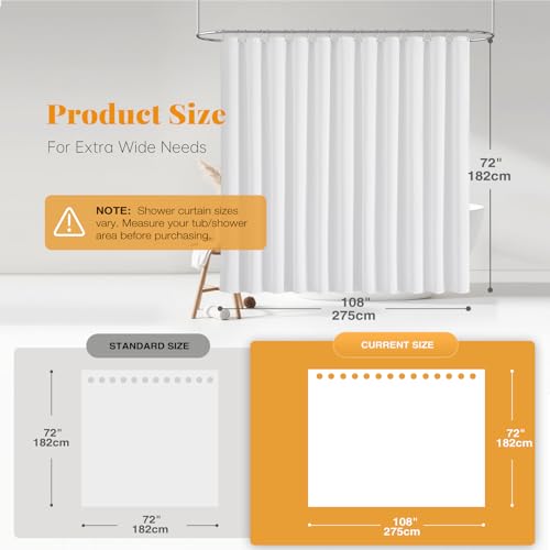 BTTN Fabric Shower Curtain, Linen Textured Heavy Duty Polyester Cloth Shower Curtain Set with Plastic Hooks, White, 108" W x 72" L (Pack of 1) - color: White, size: 108"W x 72"L (Pack of 1)