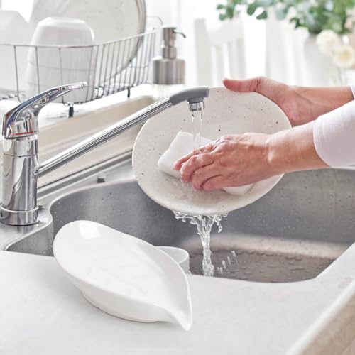 Soap Dish 2PCS, Self-Draining Bar Soap Holder, Leaf Shape Ceramic Drain Soap Dishes for Bathroom Kitchen, Easy to Clean Keeps Soap Dry, White, ANTIS'S HOME - color: White-2pcs-enhanced Draining
