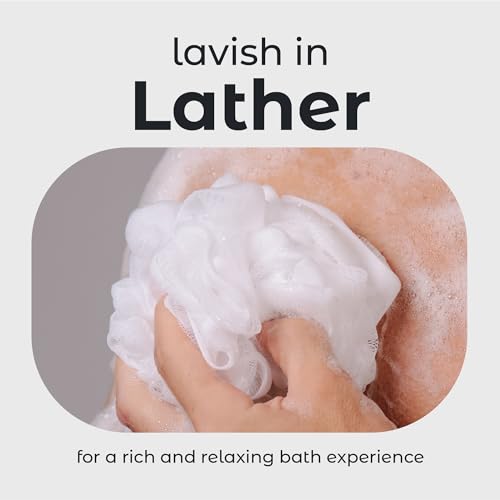 MainBasics Shower Loofah Sponge Pouf, Set of 3, Snow White | Soft Mesh Body Scrubber and Bath Sponge for Gentle Exfoliation, Rich Lather, and Everyday Shower Use - style: Snow White