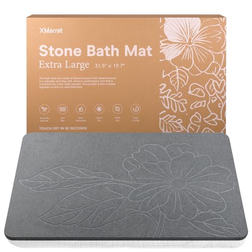 XMarrat Extra Large Stone Bath Mat Large, 31.5'' x 19.7'' Diatomaceous Earth Non-Slip Stone Shower Mat, Super Absorbent Diatomite Stone Mats for Bathroom, Quick Drying, Easy to Clean (Dark Gray) - color: Dark Grey F2, size: 31.5" x 19.7" (Rectangular)