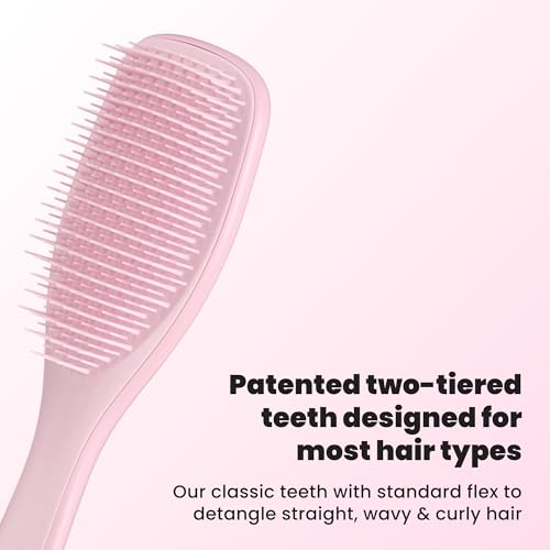 Tangle Teezer Ultimate Detangler Brush, Straight to Wavy, Millennial Pink | Patented two-tier, regular-flex teeth reduce breakage & split ends on wet or dry hair; Shower-friendly hairbrush for all ages - color: Millennial Pink