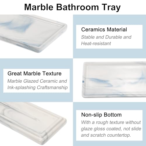 uxcell Marble Tray for Bathroom 9" Small Rectangle Ceramic Vanity Tray for Countertop Shatterproof Bathtub Soap Tray Kitchen Sink Organizer Key Trinket Ring Tray, Blue - color: Blue