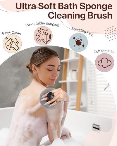 Super Soft Sunflower Suction Cup Bath Sponge loofah, 2026 Upgraded 2-in-1 Sunflower Ball Exfoliating Bath Sponge Cleaning Brush, Mesh Shower Body Sponge Accessories for Women, Men Shower (Black+Grey) - color: Black+grey