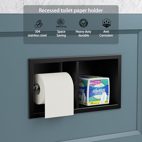 Neodrain Matte Black Dual Roll Recessed Toilet Paper Holder,for Standard/Mega Roll - color: Matte Black