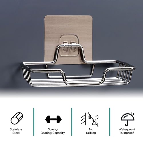 2-Pack Self-Adhesive Soap Dish Holder - Wall Mounted Stainless Steel Soap and Sponge Holder, No Drilling Soap Tray Organizer for Home Kitchen and Bathroom Shower (Silver) - color: Silver