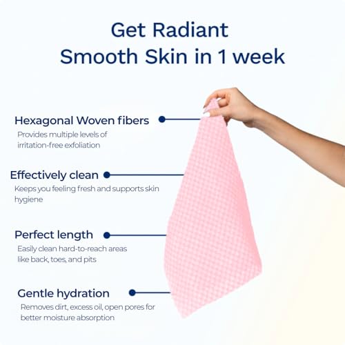 Sima Brand Exfoliating Washcloth Face & Body Scrub Towel - Japanese Exfoliating Towel with Hexagon Fibers, Body Scrubber with 2 Sides for Scrubbing & Washing, Extra Long Body Towels (Pink) - color: Pink