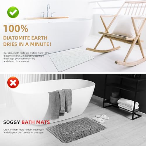 Extra Large Stone Bath Mat, 30'' x 17'' Diatomaceous Earth Non-Slip Stone Shower Mat, Super Absorbent Diatomite Stone Mats for Bathroom White XL Flow - color: White XL, size: 1'5" x 2'6" (Rectangular)