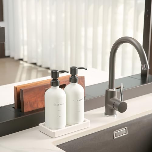 Prus Waso Kitchen Soap Dispenser Set, White Soap Dispenser with Black Stainless Steel Pump, Perfect for Modern Kitchen Decor. (White) - color: White Bottle & Black Pump