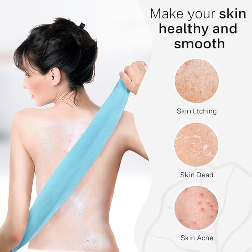 Yiclick Exfoliating Washcloth Towel- Exfoliating Body Scrubber Exfoliator, Back Scrubber for Shower Bath, Exfoliate Rags Wash Cloths, Loofah Lufa Sponge, Body Scrub & Exfoliation Women Men - color: Light Blue