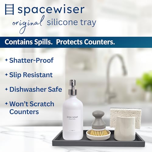 Spacewiser Countertop and Vanity Tray - 11.7" Silicone Bathroom Counter Tray, Dish Soap Trays for Kitchen Counter, Sink Organizer Caddy Accessories, Drawer Toilet Plant Shower Makeup Mat Oil Holder - color: Modern Gray, size: Large 11.7”