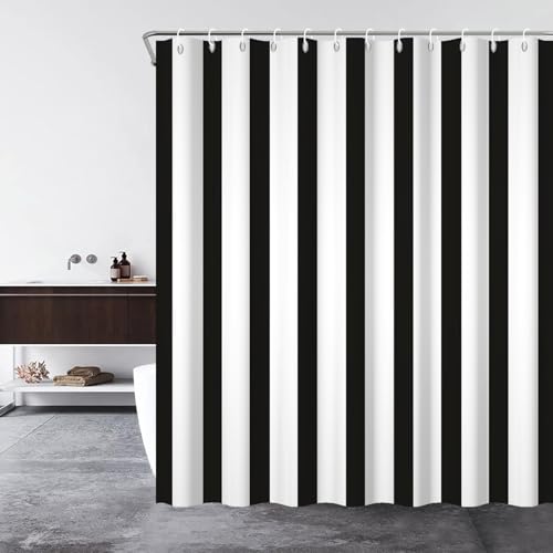 60x72inch Black White Shower Curtain Sets Decor Black and White Vertical Stripes Decor Modern Fashion Simple Bathroom Curtain for Home Bathtub Stall Decoration Hooks Included - color: Black, size: 60"W x 72"L (Pack of 1)