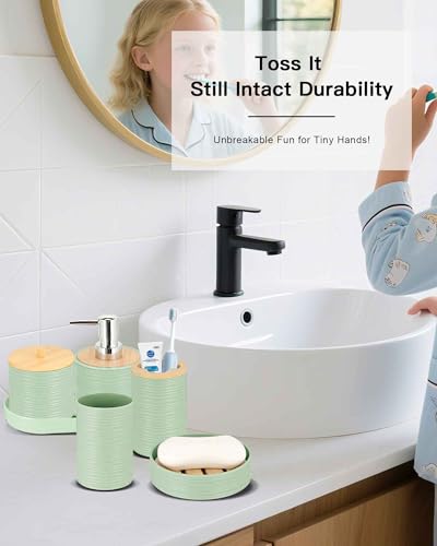 IMAVO Green Bathroom Set,26Pcs Bathroom Accessories Set with Waffle Shower Curtain,Rugs,Trash Can,Tray,Soap Dispenser,Soap Dish,Toothbrush Holder,Toothbrush Cup,Toilet Brush Holder and Qtip Holders - color: Green, size: 26 PCS Bathroom Set+Waffle Shower C
