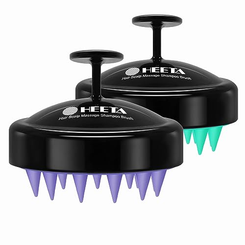 HEETA Scalp Massager Hair Growth 2-Pack, Soft Silicone Scalp Scrubber Shampoo Brush for Exfoliation Dandruff Removal Head Massage Stress Relax, Wet & Dry Use for Women Men Thick Thin Curly Hair Care - color: Turquoise & Purple