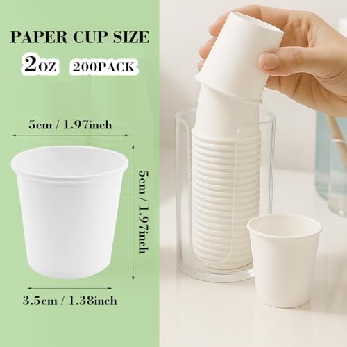 200 Pack Bathroom Cups 2 oz White Mouthwash Cups Disposable Mini Espresso Paper Cups for Bathroom Travel Picnic (White, 2, ounces)