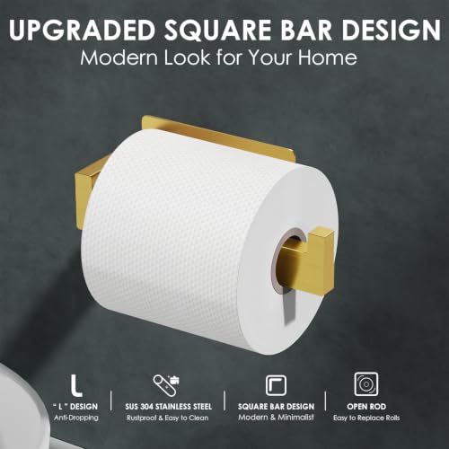 Auxmir Adhesive Toilet Paper Holder, No Drilling Toilet Roll Holder Wall Mount, Premium Thicken SUS304 Stainless Steel, Rustproof Toilet Tissue Holder for Bathroom Kitchen Washroom RV, Gold - color: Toilet Paper Holder-gold
