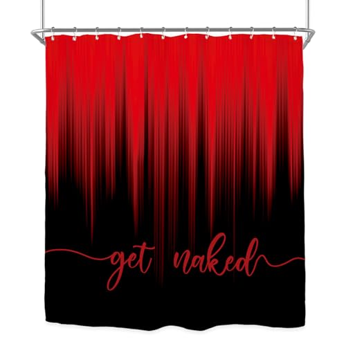 Miyotaa Black Red Modern Shower Curtain Set 60Wx71H Inches Elegant Funny Get Naked Cool Simple Contemporary Abstract Striped Polyester Waterproof Bathroom Curtain with 12 Hooks - color: Black Red Get Naked, size: 60"W x 71"L (Pack of 1)