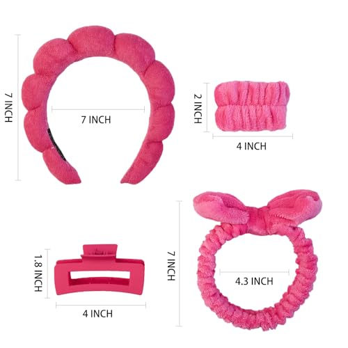 7 Pcs Spa Set, Facial Headband and Wristband Set, Skincare Accessories, College Style Girl Idea Gifts, Hair Accessories for Women and Girls（Hot Pink） - color: Hot Pink