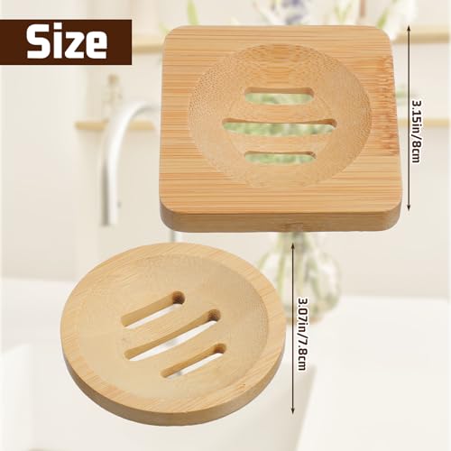 Ymapinc 2-Pack Bamboo Soap Holder, Round+Square for Home Shower Bathroom | Natural Bamboo Soap Dish & Shower Steamer Holder, Wood Tray