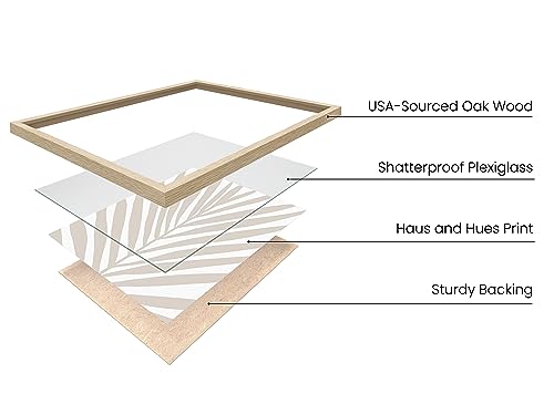 HAUS AND HUES Neutral Wall Decor - Set of 3 Minimalist Art, Boho Art Decor for Living Room, Frameable Botanical Prints (Beige Frame, 12x16) - color: Beige Leaves, size: 12"L x 16"W, style: Beige Framed