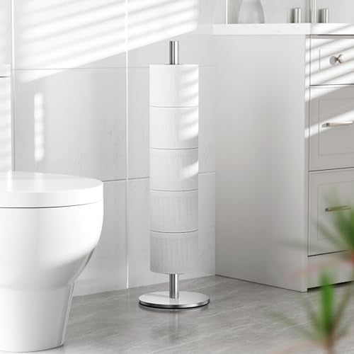 Brushed Nickel Toilet Paper Holder Stand for Spare Rolls Storage, Stainless Steel Freestanding Toilet Paper Holder with Shelf Hold 5 Paper Rolls - color: Brushed Nickel