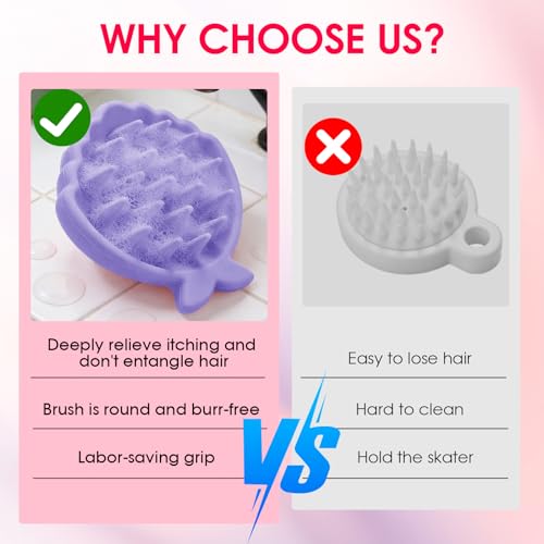 Silicone Scalp Massager Hair Growth,Hair Scrubber Scalp Stimulator Exfoliator Brush with Soft Bristles for Wet Dry Scalp Care（Purple） - color: Purple