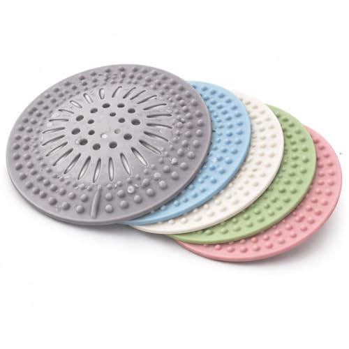 Shower Drain Hair Catcher - 5 Pack Anti-Slip TPR Silicone Drain Covers for Bathroom Tub Sink, Universal Fit Over Shower or Kitchen Sink Garbage Disposal Multi-Color Strainers