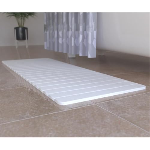 Pemberly Row 58x21 in Bath Mat, Diatomite Stone, Natural White Finish, Extra Large Quick-Drying Design, Highly Absorbent, Slatted Surface, Lightweight Bathroom Accessory for Shower or Bath Use