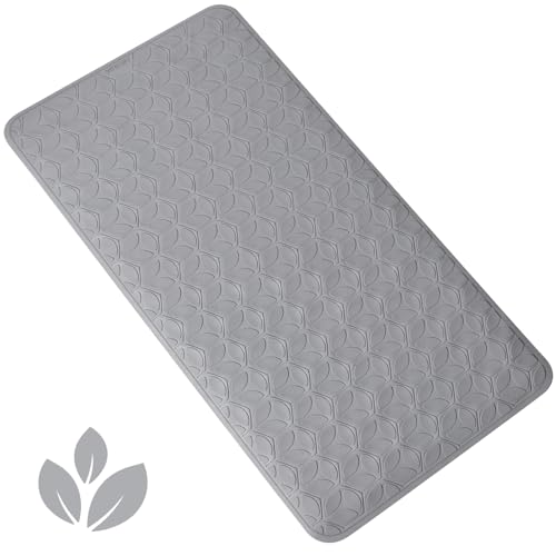 Bathtub Mat Non Slip with Suction Cups - 100% Rubber Bathroom Mat Textured for Bath Tub Shower Safety - Soft on Touch - BPA/PVC Free - Pet Dog Bath Mat - Machine Washable - 17 × 35 Inch（Gray） - color: Gray, size: 35" x 17" (Rectangular)
