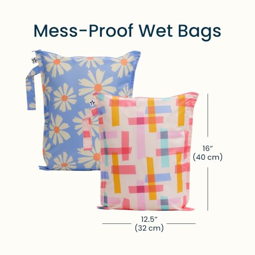 Tiny Twinkle Mess Proof Wet Bags | 2-Pack Reusable Waterproof Wet Bags for Swimsuits | Baby Clothes | Travel & Diaper Bag (Daisies,Playful) - color: Daisies,Playful, size: 2 Pack