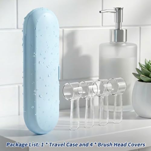 Electric Toothbrush Travel Case for Oral-B Toothbrushes - 4 Pcs Toothbrush Head Covers Compatible with Oral B Electric Toothbrush Heads (Blue) - color: Blue