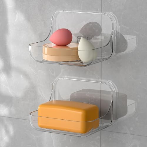 Ettori Soap Dish Holder, Wall Mounted Adhesive Soap Holder, No Drilling Shower Soap Sponge Holder for Bathroom Kitchen, Translucent Plastic - color: Clear Soap Holder