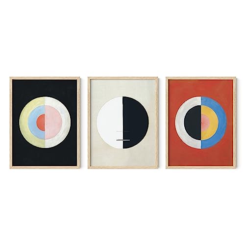 HAUS AND HUES Abstract Wall Art - Set of 3 Geometric Wall Art Vintage Prints, Vintage Art, Modern Wall Decor Frameable Wall Art, Hilma af Klint Abstract Wall Art for Living Room (Beige Frame, 12x16) - color: Klint Circles, size: 12"L x 16"W, style: Beige