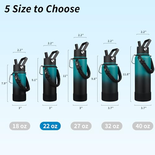 BJPKPK Insulated Water Bottle with Straw Lid, 22oz Thermal Flasks Water Bottles with 3 Lids, Paracord Handle & Non-slip Boot, BPA Free Leak Proof Stainless Steel Tumblers,Army Green & Black - color: Army Green & Black, size: 22 Ounces