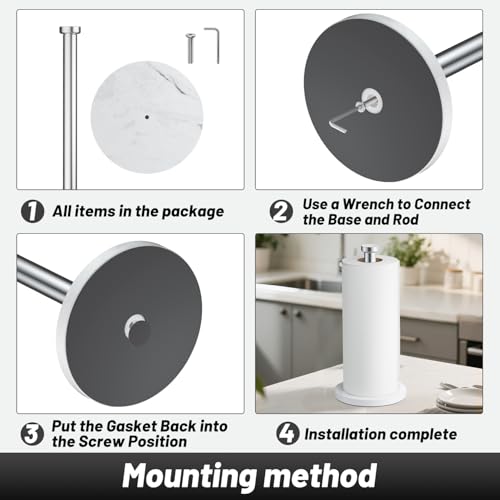 VEHHE Marble Paper Towel Holder for Kitchen Countertop, Standing Paper Towel Stand with Weighted Base & EVA Non-Slip Pad, for Bathroom or Kitchen (Silver) - color: Marble Base | Silver