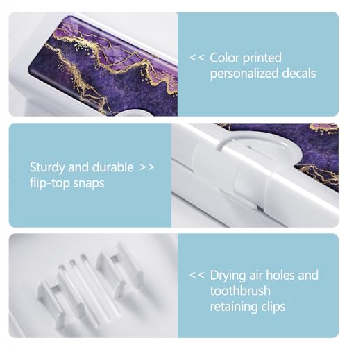 Toothbrush Travel Case - Colorful Pattern, Holder and Covers for Toothbrushes, Includes Tongue Scraper Case - color: Purple Marble, size: Large