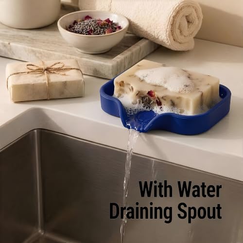 Zulay Kitchen Small Silicone Sponge Holder (4.9x3.3”) – Space-Saving Sink Organizer Tray for Sponge, Soap, Brush & More – Compact Non-Slip Dish for Kitchen & Bathroom (Dark Blue) - color: Dark Blue (Small), size: Small (4.9x3.3)