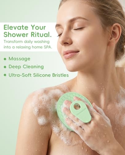 Soft Silicone Shower Brush Body Wash Bath Exfoliating Skin Massage Scrubber | 2 Pack Dry Skin Brushing Glove Loofah, Fit for Sensitive and All Kinds of Skin(Mint+Black) - color: Black+mint