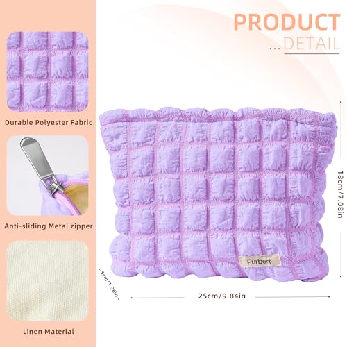 Bubble Cloud Makeup Bag - Large Capacity Travel Cosmetic Organizer | Puffy quilted design, smooth zipper, cute aesthetic makeup pouch, ideal for daily storage, travel, for women, girls - color: Purple