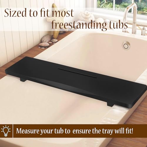 Stylish Black Bamboo Bathtub Tray Caddy with Adjustable Legs, Minimalistic Design Bath Tray for Tub, Bathtub Accessories, Fits Most Free Standing Bath Tubs, Idea for Women - color: Black-bamboo, size: 35"×9"×2"