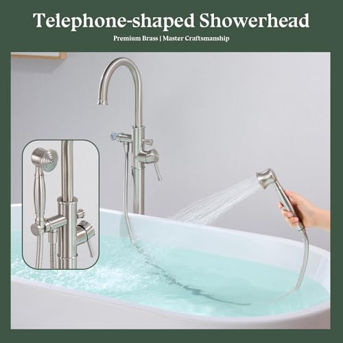 Free Standing Tub Faucet, Wintap Classic Freestanding Bathtub Faucet with Sprayer Brass Elegant Floor Mount Bath Faucets High Flow Roman Tub Filler, Brushed Nickel （WT-3311BN） - color: Brushed Nickel