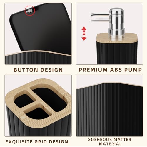 XLHOMO Bathroom Set - 25PC Black Bathroom Set with Shower Curtain and Rugs, Bathroom Accessories Set, Black Shower Curtain Set with Bathroom Trash Can - size: Bath Set+Shower Curtain+Rugs, style: Black