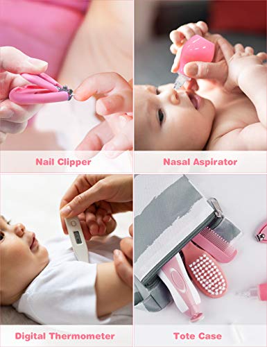 Baby Healthcare and Grooming Kit, 24 in 1 Baby Electric Nail Trimmer Set Newborn Nursery Health Care Set for Newborn Infant Toddlers Baby Boys Girls Kids Haircut Tools (0-3 Years+) (Pink) - color: Pink